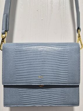 JW Pei Mini Flap Blue Lizard Embosed Crossbody Handbag